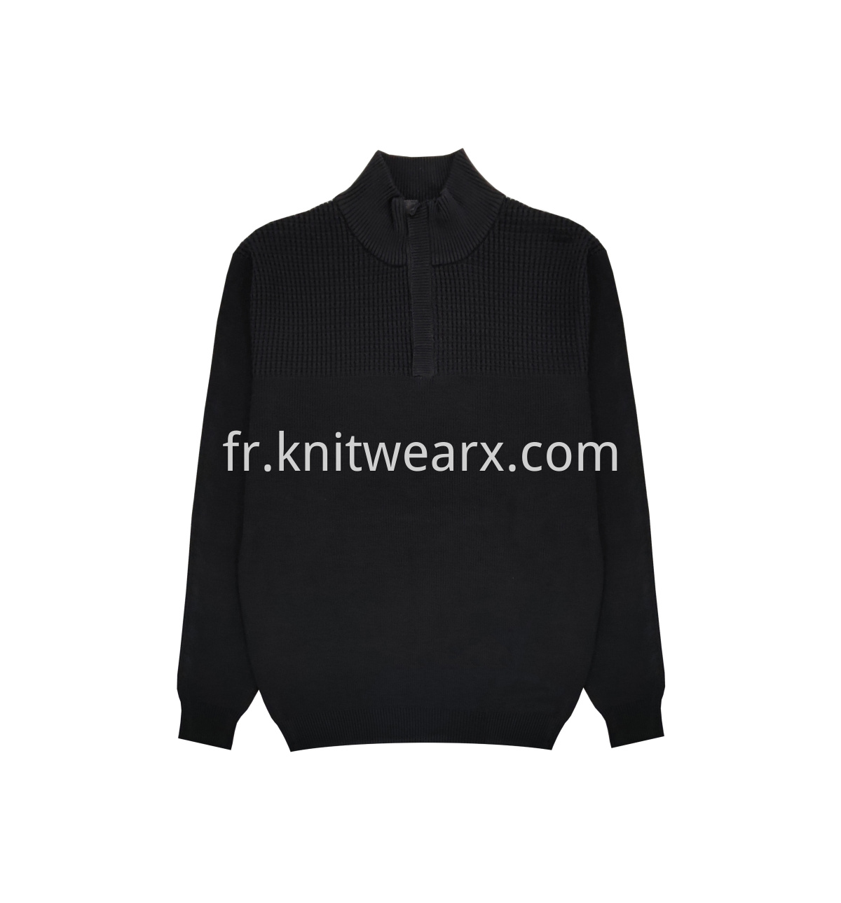 Men's Knitted Quarter Zip Mock Neck Textured Pullover